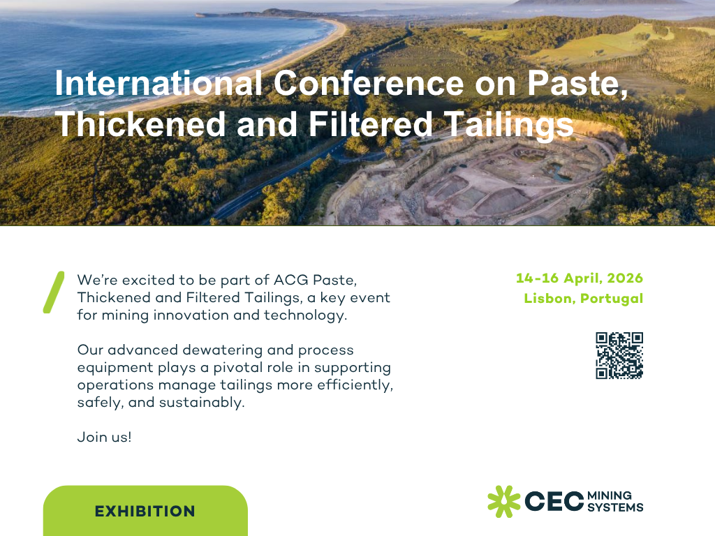 Announcement that we'll be at the Paste, Thickened and Filtered Tailings Conference.